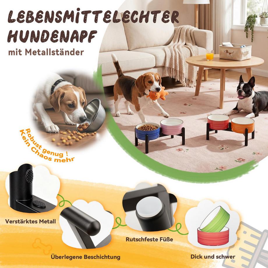 Alopini  Bol pour Chien en Céramique Surélevé avec Support en Acier Inoxydable - Belle Station d'alimentation à Double Bol 