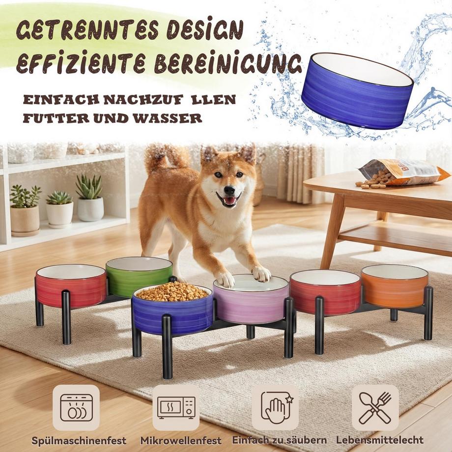 Alopini  Bol pour Chien en Céramique Surélevé avec Support en Acier Inoxydable - Belle Station d'alimentation à Double Bol 