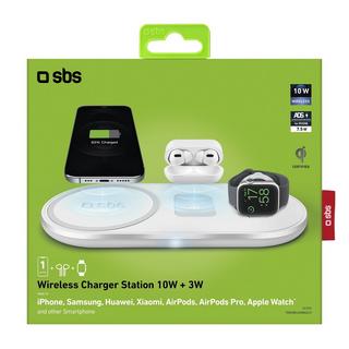 SBS  TEWIRE20WMULTI Caricabatterie per dispositivi mobili Auricolare, Smartphone, Orologio intelligente Bianco USB Carica wireless Interno 