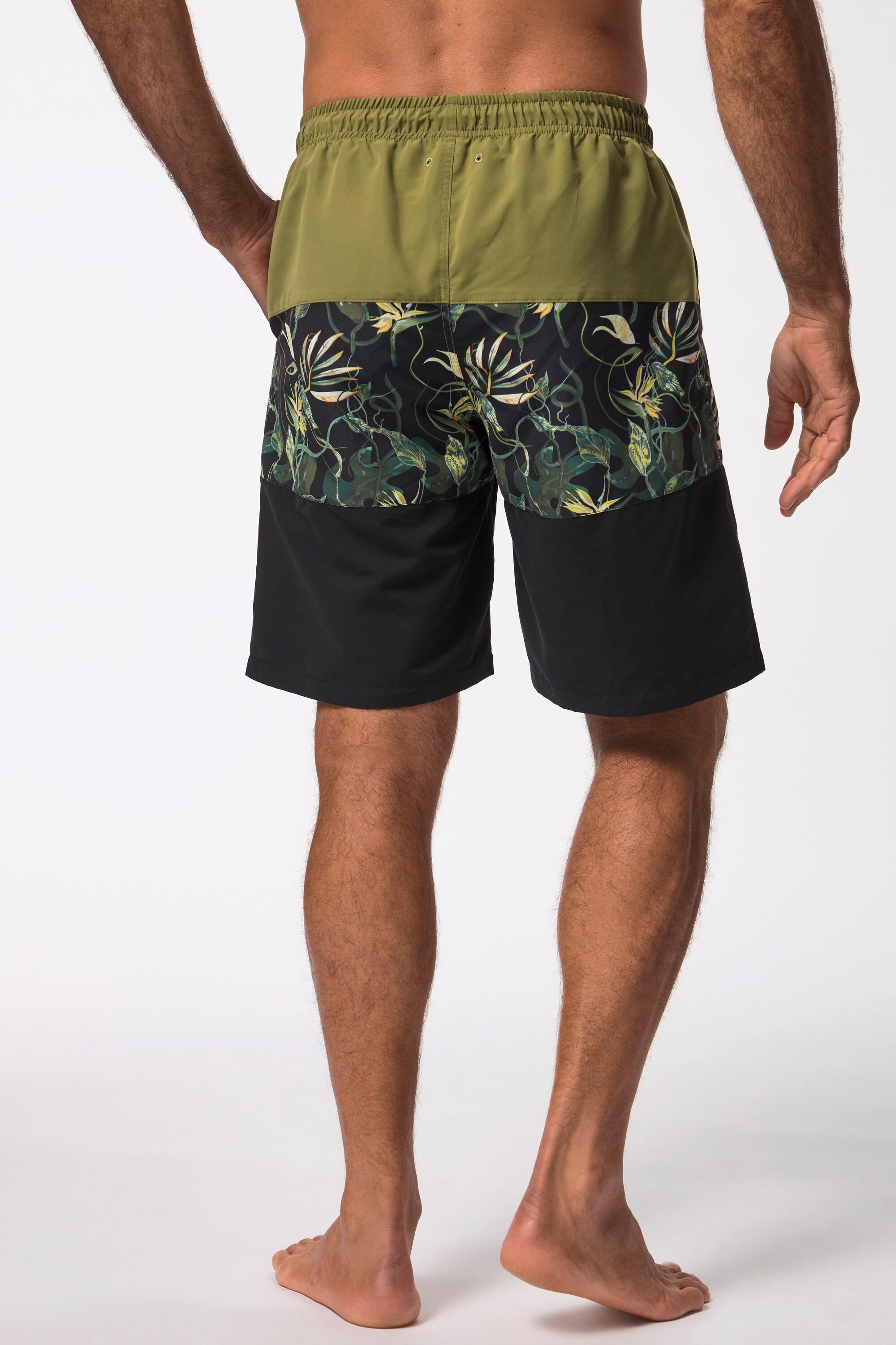 JP1880  Badeshorts, Beachwear, Elastikbund, Streifen mit Floral-Print 