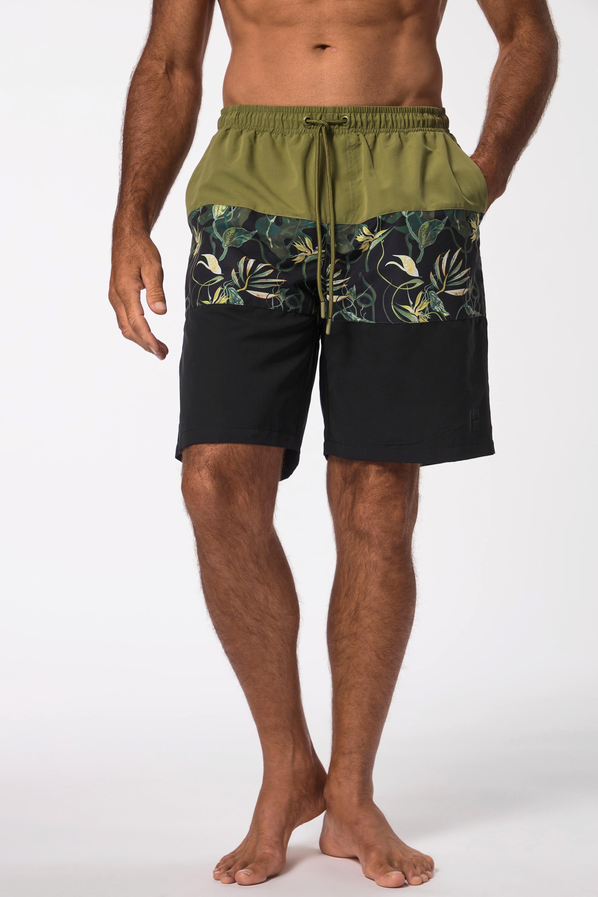 JP1880  Badeshorts, Beachwear, Elastikbund, Streifen mit Floral-Print 