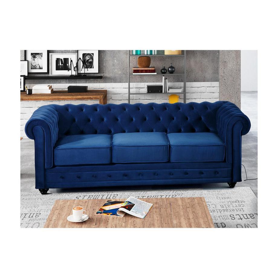 Vente-unique Divano CHESTERFIELD 3 posti in velluto Blu notte  