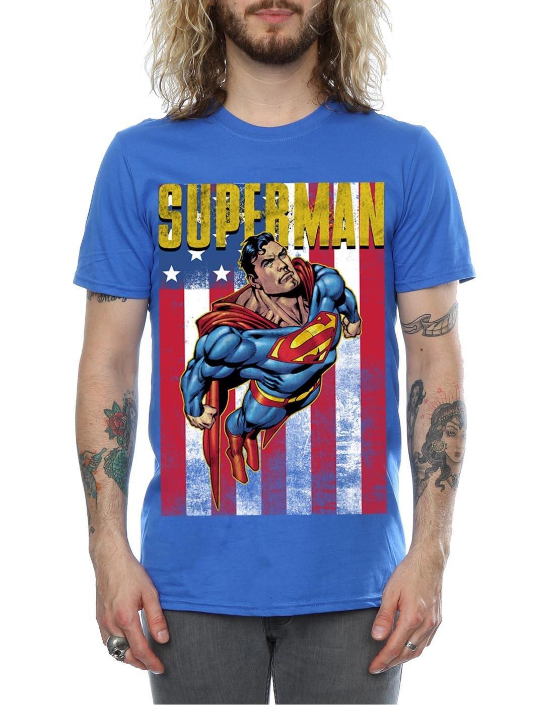 SUPERMAN Amerikanische Flagge Action Pose T-Shirt  