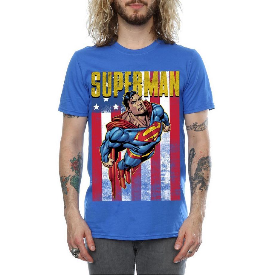 SUPERMAN Drapeau Américain Pose Action T-Shirt  