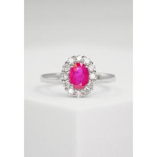 MUAU Schmuck  bague or blanc 750 diamant 0,40ct. rubis 0,79ct. 