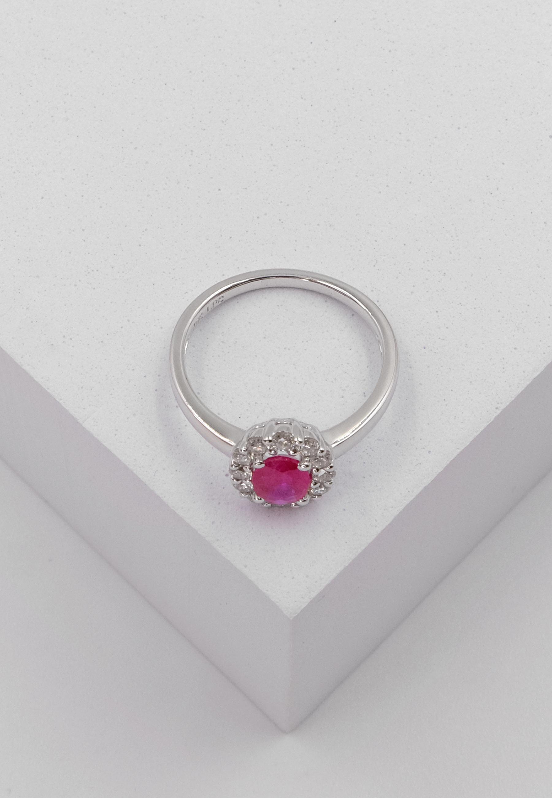 MUAU Schmuck  bague or blanc 750 diamant 0,40ct. rubis 0,79ct. 