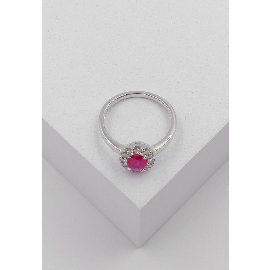 MUAU Schmuck  bague or blanc 750 diamant 0,40ct. rubis 0,79ct. 