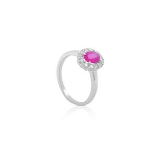 MUAU Schmuck  bague or blanc 750 diamant 0,40ct. rubis 0,79ct. 