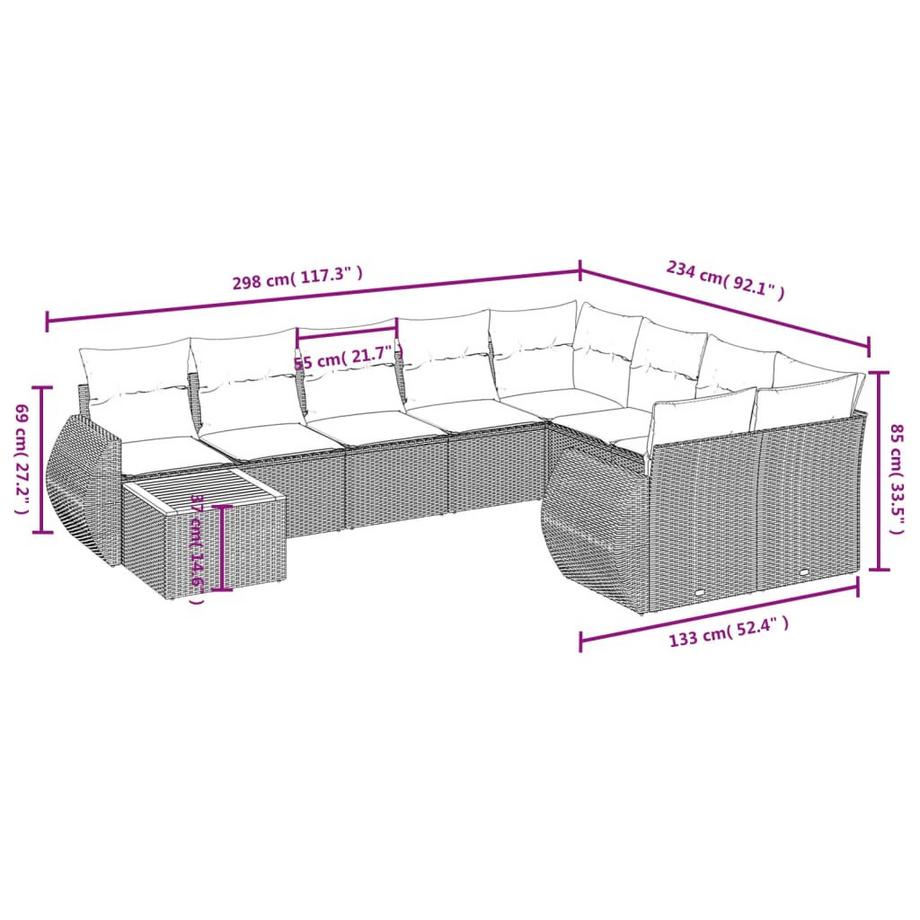 VidaXL Ensemble de canapés de jardin rotin synthétique  