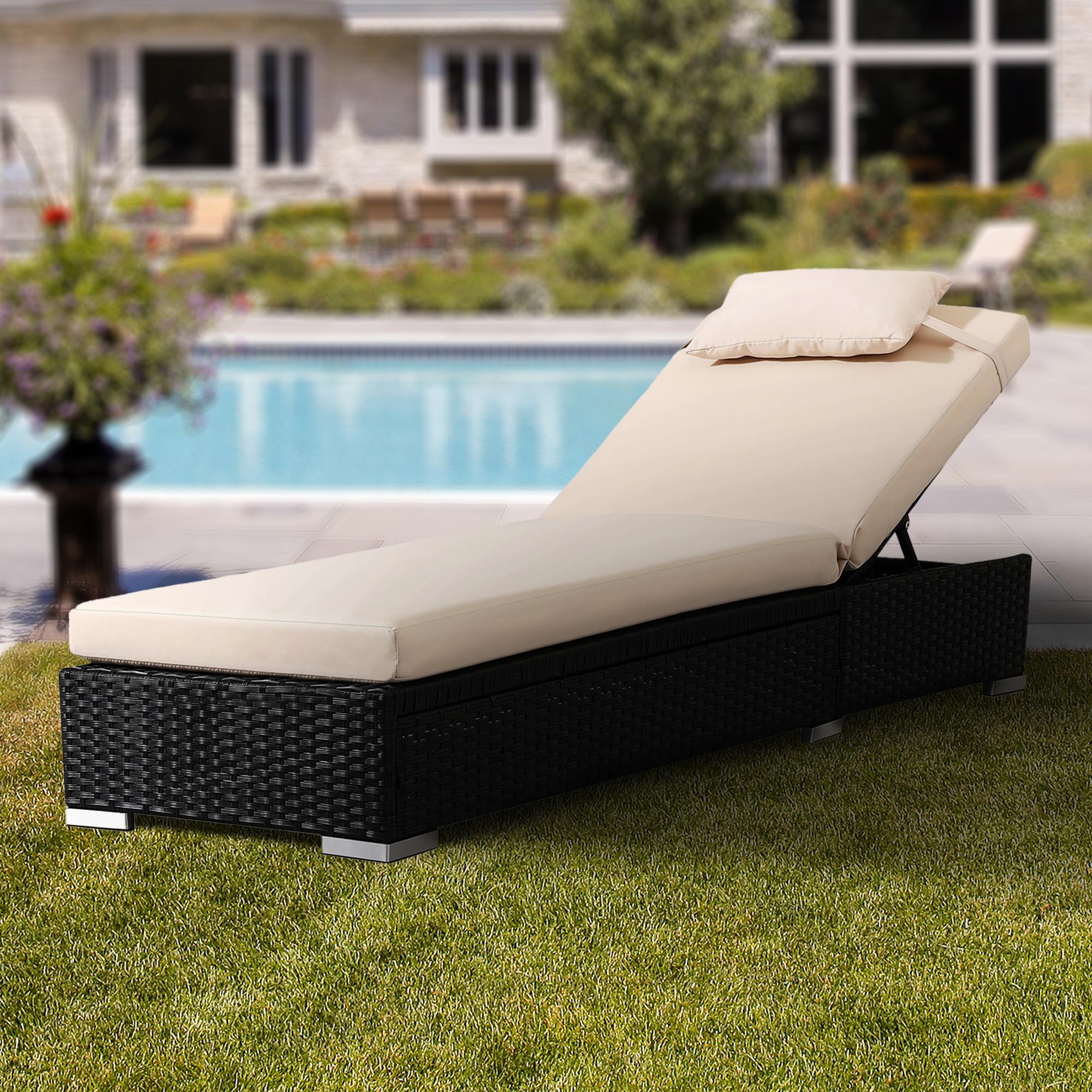 Arebos Rattan Sonnenliege Lounge Garnitur Gartenliege Relaxliege Schwarz  