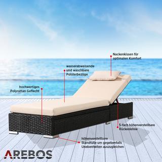 Arebos Rattan Sonnenliege Lounge Garnitur Gartenliege Relaxliege Schwarz  