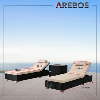 Arebos Rattan Sonnenliege Lounge Garnitur Gartenliege Relaxliege Schwarz  