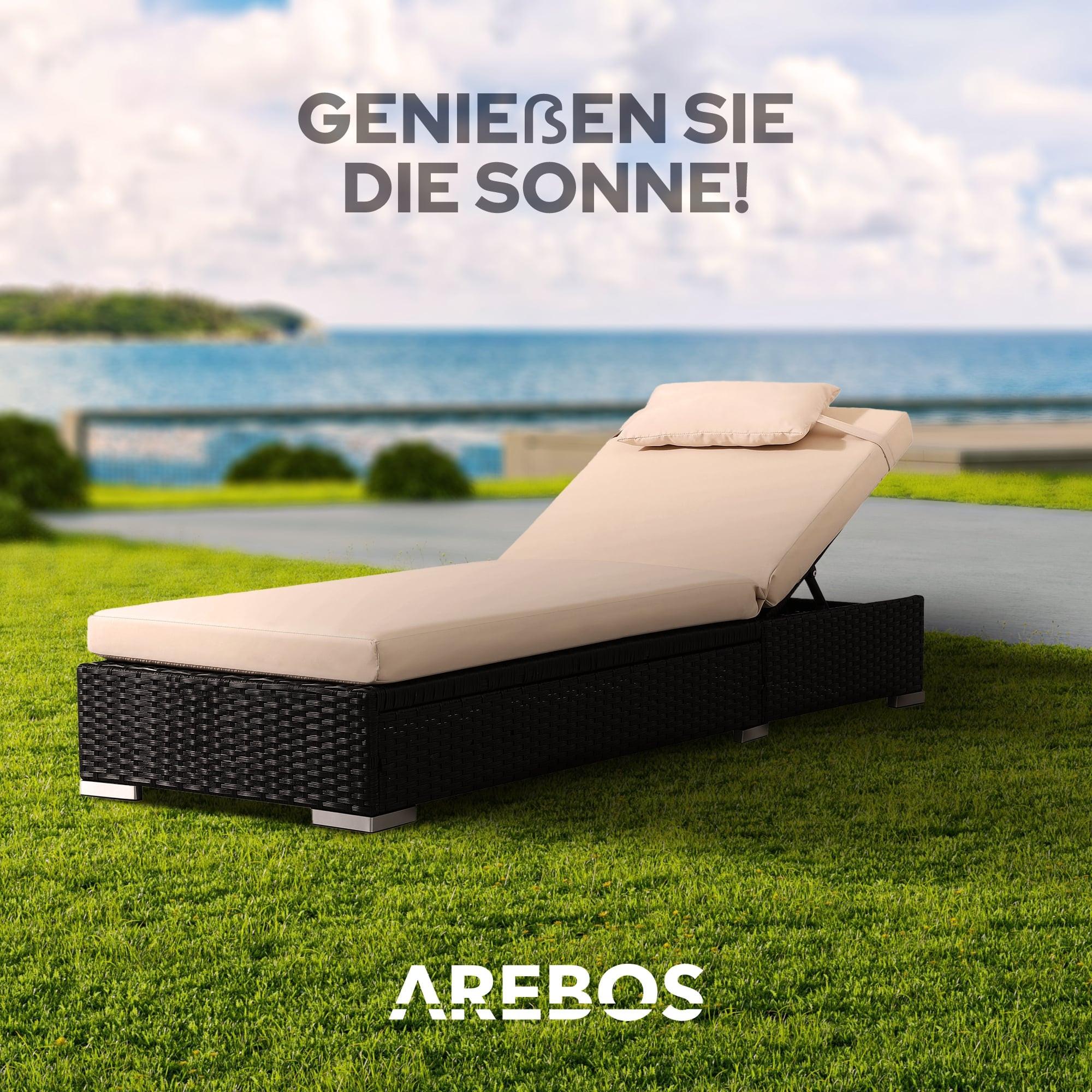 Arebos Rattan Sonnenliege Lounge Garnitur Gartenliege Relaxliege Schwarz  