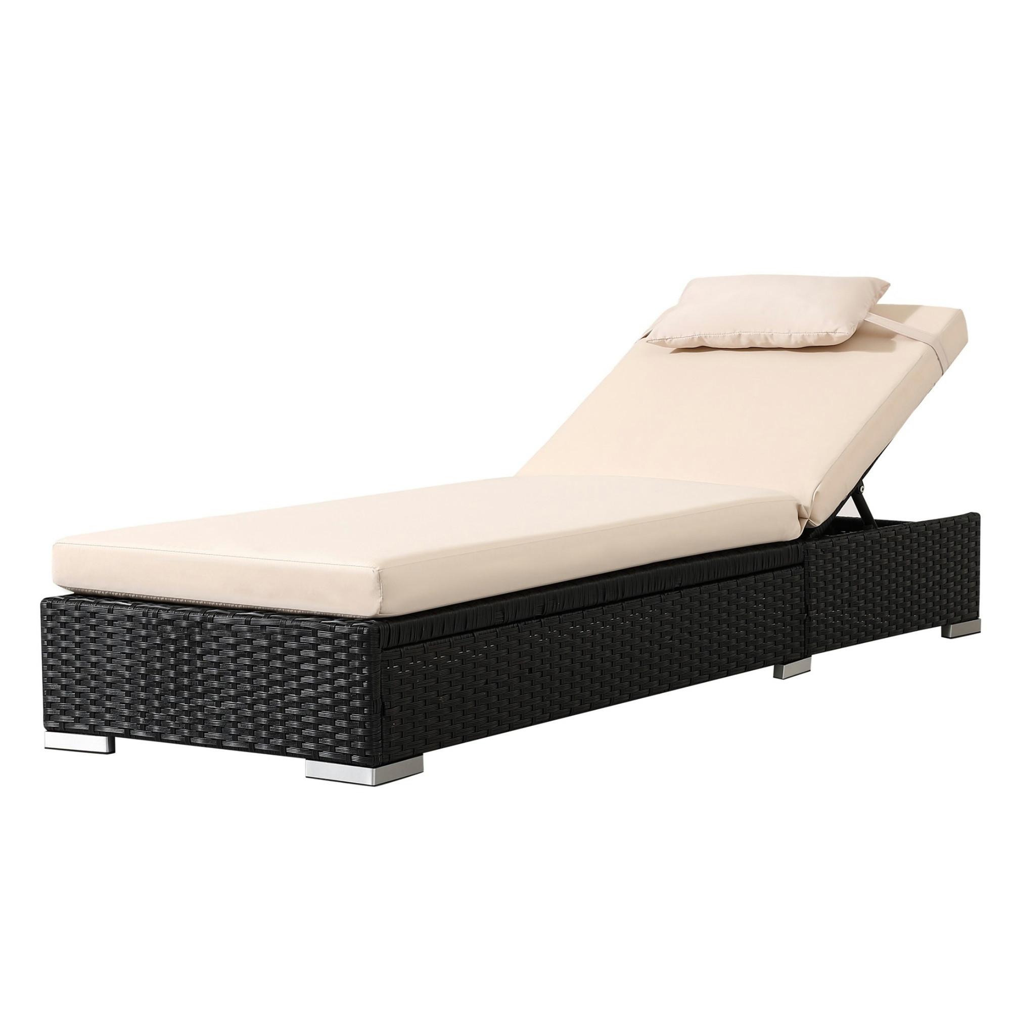 Arebos Rotin Bain de soleil Lounge Garniture Chaise longue de jardin Noir  