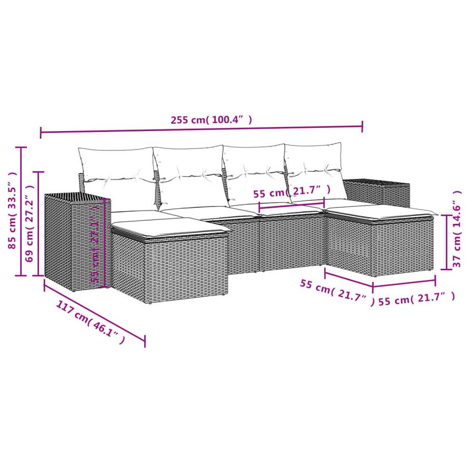 VidaXL Ensemble de canapés de jardin rotin synthétique  