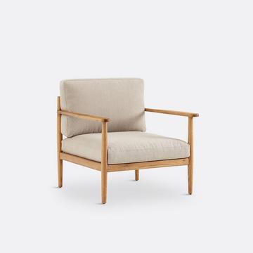 Fauteuil vintage chêne et coton/lin