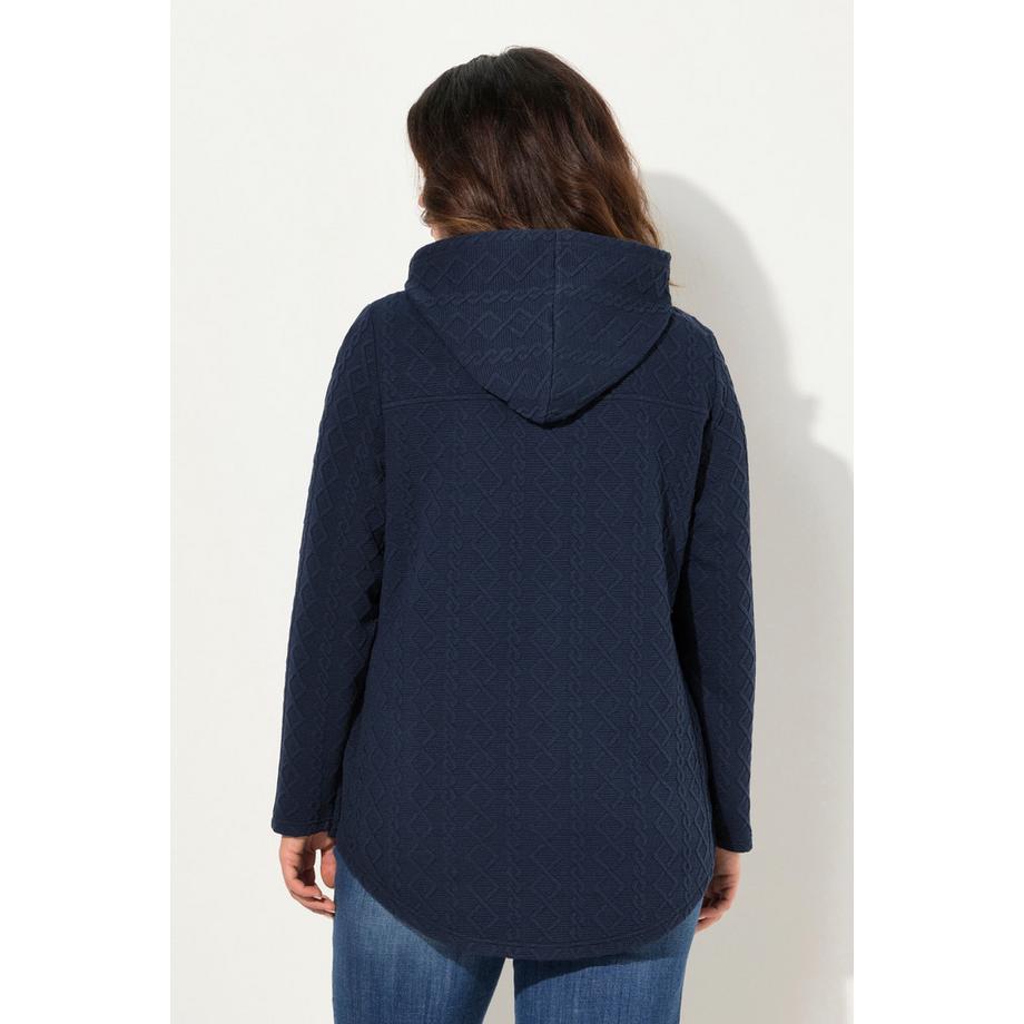 Ulla Popken Hoodie-Jacke Zopfmuster Druckknöpfe Hinten Länger  