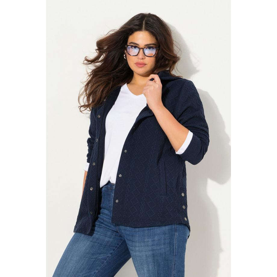 Ulla Popken Hoodie-Jacke Zopfmuster Druckknöpfe Hinten Länger  