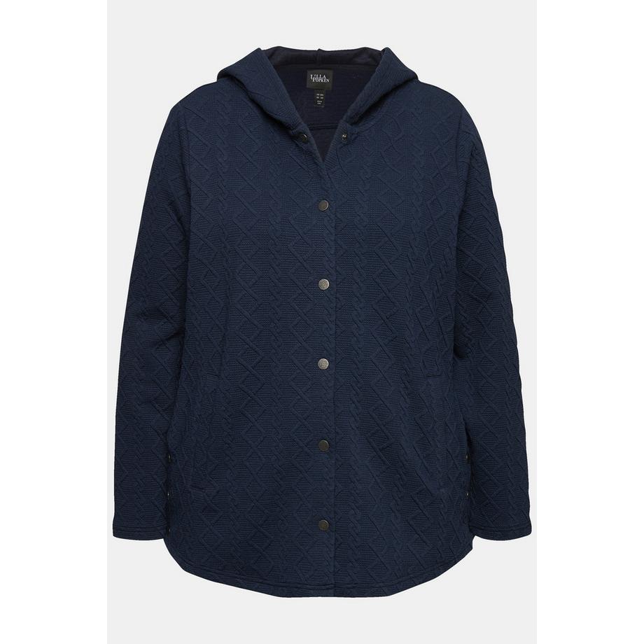Ulla Popken Hoodie-Jacke Zopfmuster Druckknöpfe Hinten Länger  