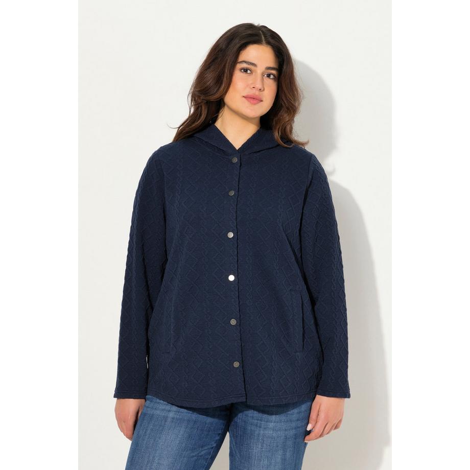 Ulla Popken Hoodie-Jacke Zopfmuster Druckknöpfe Hinten Länger  