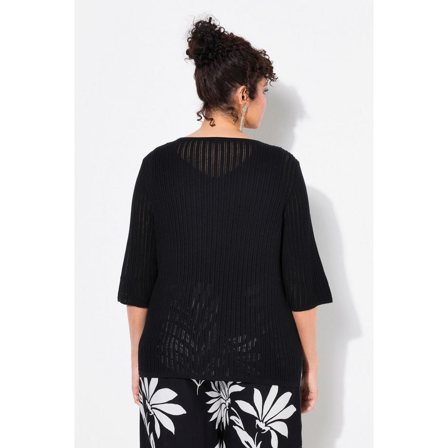 Ulla Popken Maglione a punto ajour Scollo a barca Mezze maniche  