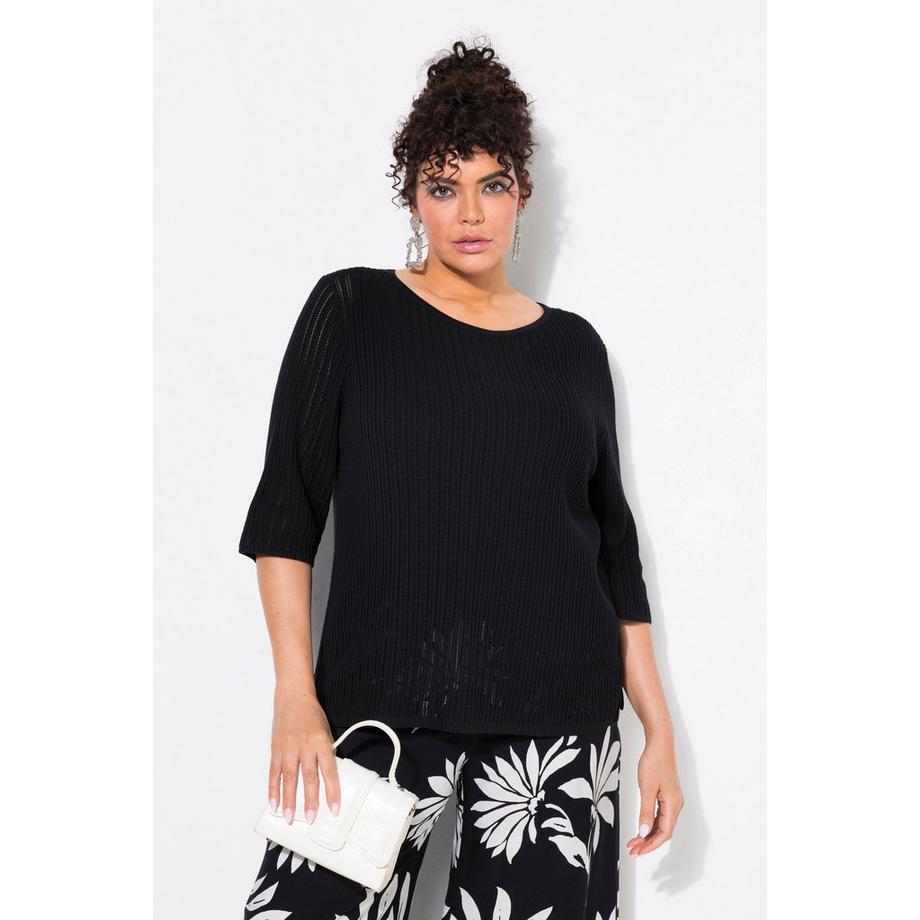 Ulla Popken Maglione a punto ajour Scollo a barca Mezze maniche  