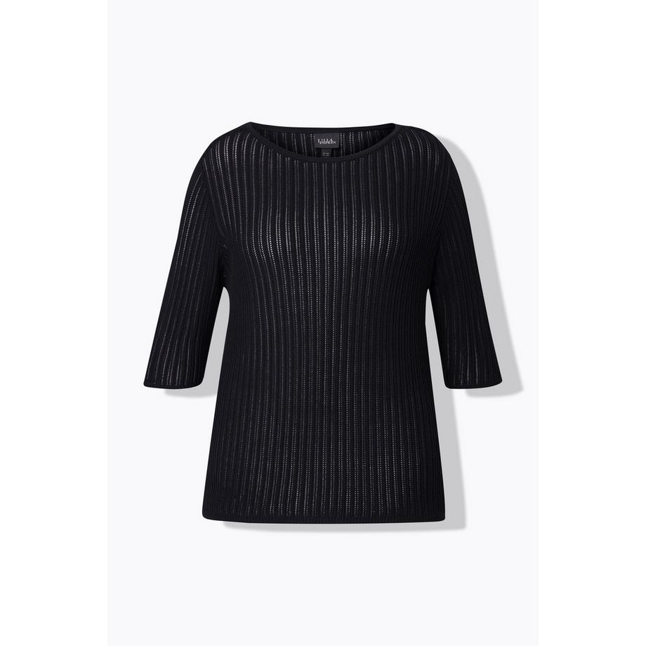 Ulla Popken Maglione a punto ajour Scollo a barca Mezze maniche  