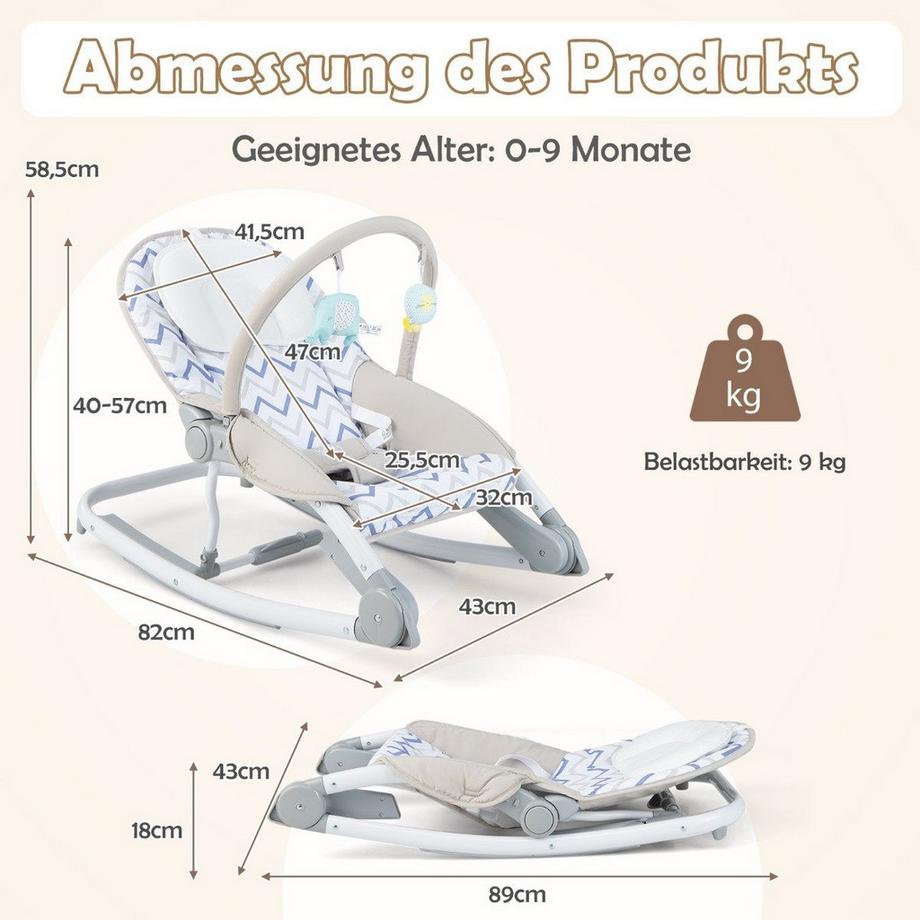 Northio  2-en-1 Transat Bébé Pliable Balancelle Portable avec Dossier Réglable 