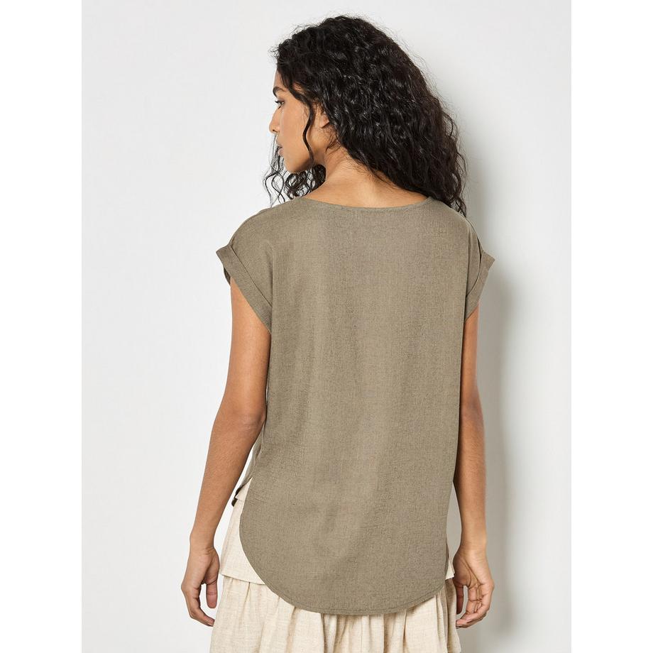 APRICOT T-shirt in misto lino con tasca all'uncinetto  
