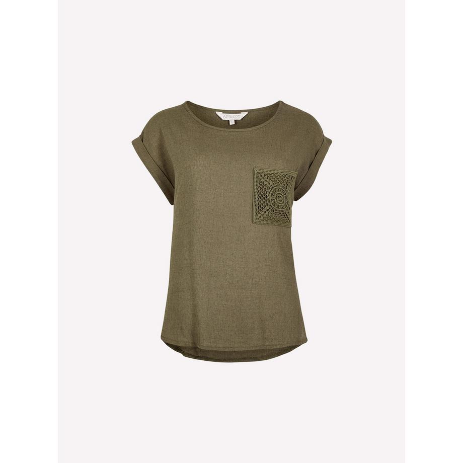 APRICOT T-shirt in misto lino con tasca all'uncinetto  