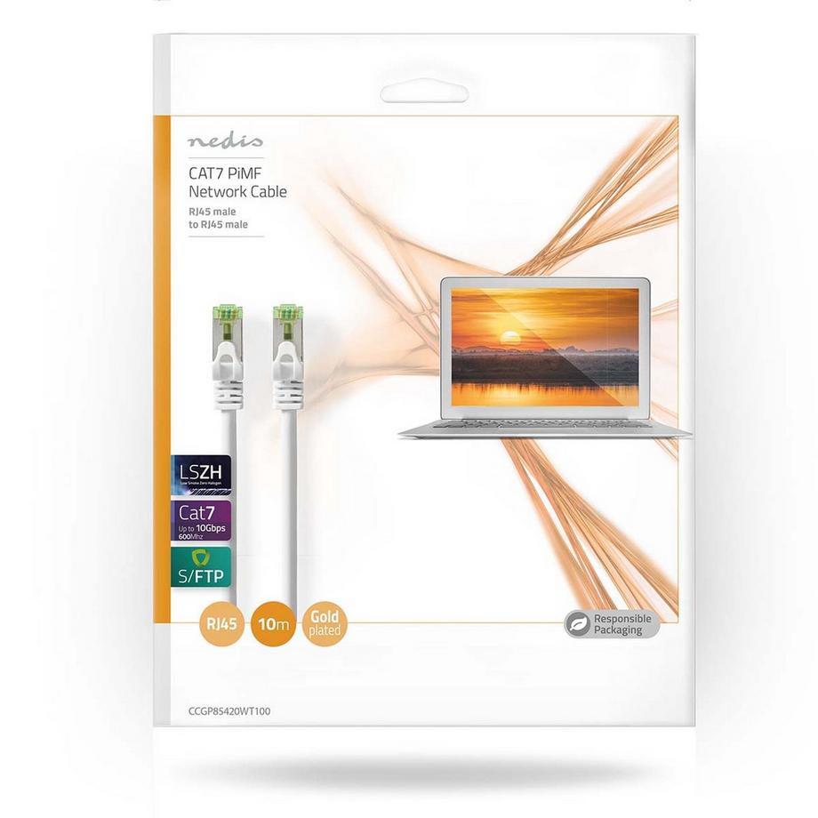 Nedis  CAT7 Netzwerkkabel | S/FTP | RJ45 Stecker | RJ45 Stecker | 10,0 m | Snagless | Rund | LSZH | Weiß | Umschlag 
