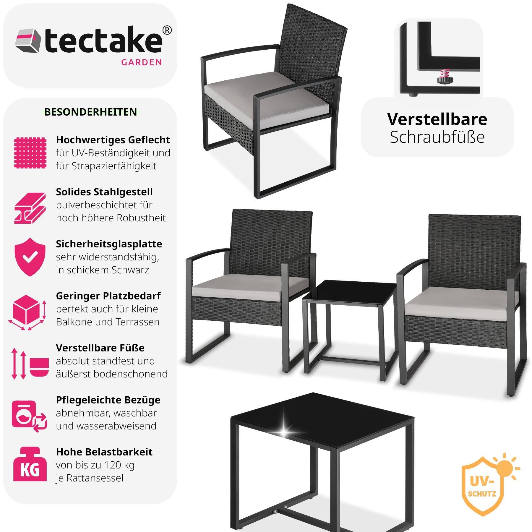 Tectake Rattan Sitzgruppe Granada mit Tisch für 2 Personen  