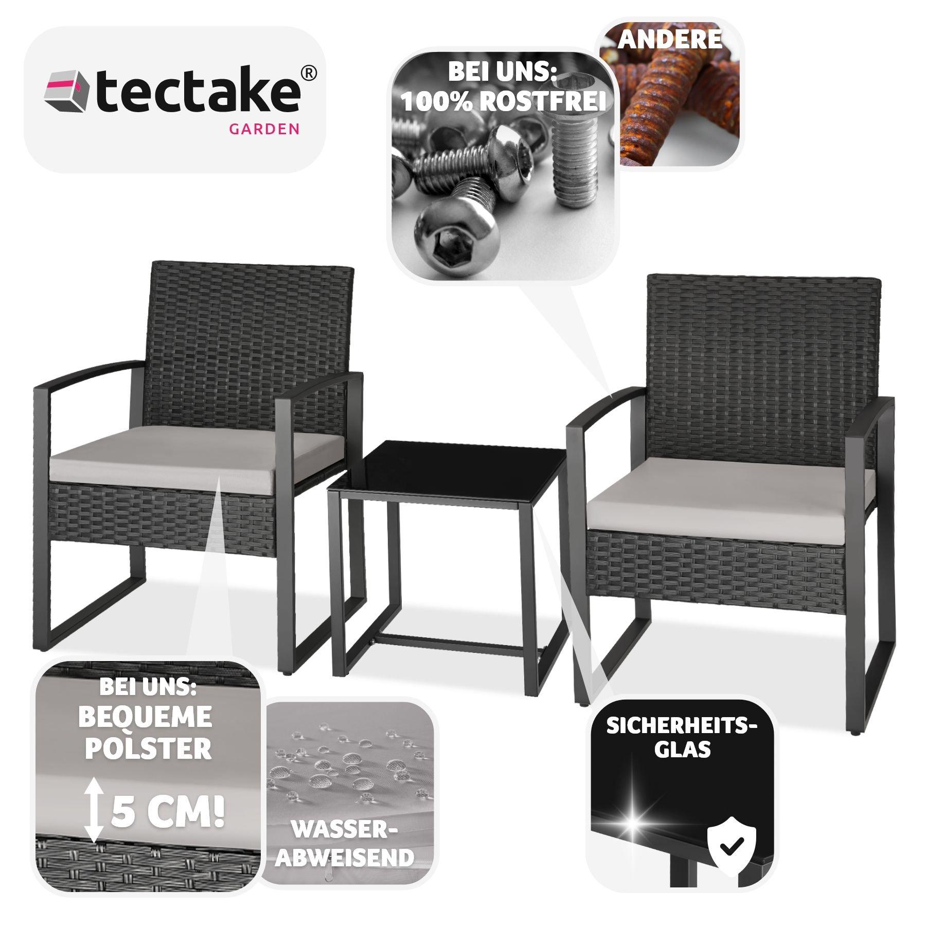 Tectake Rattan Sitzgruppe Granada mit Tisch für 2 Personen  