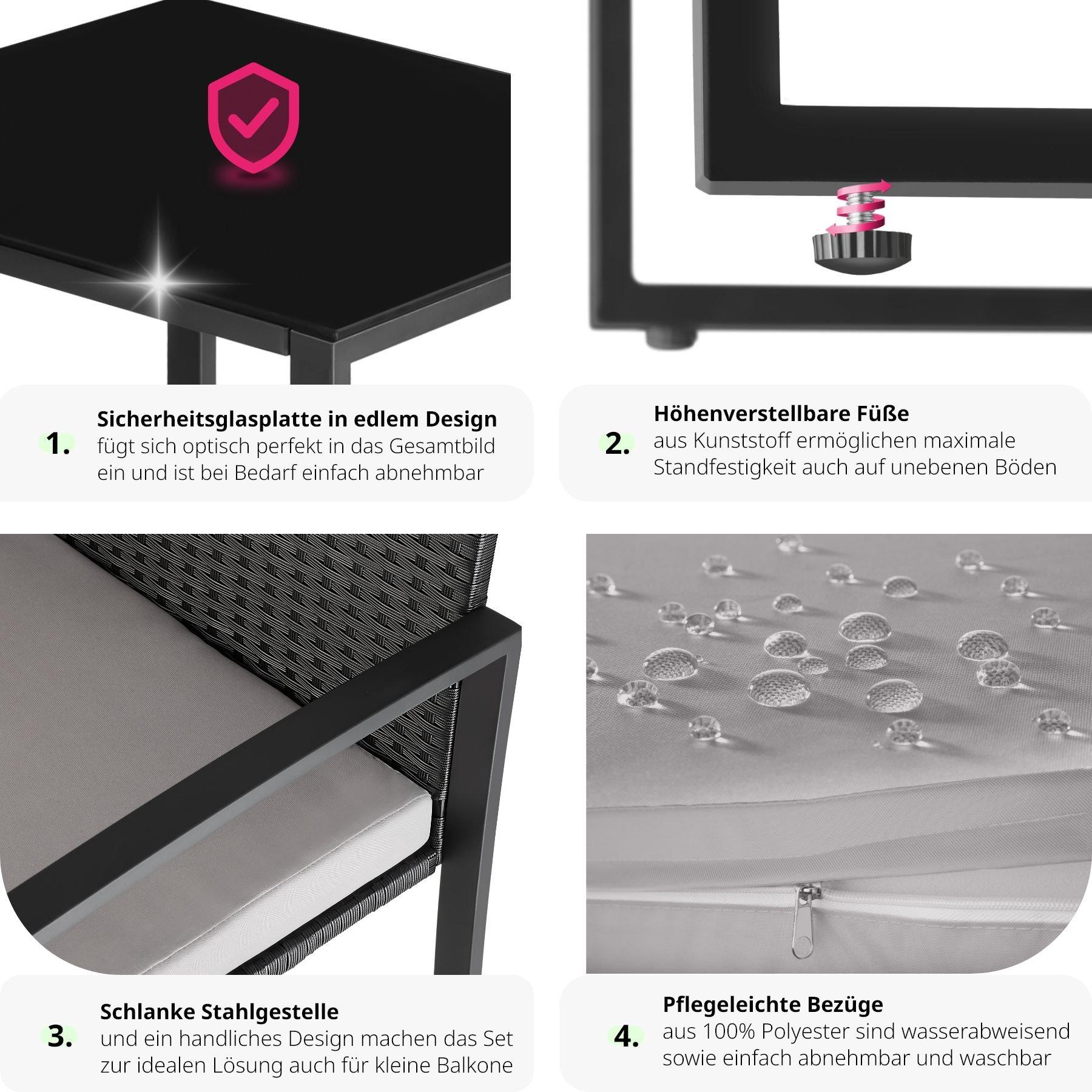 Tectake Rattan Sitzgruppe Granada mit Tisch für 2 Personen  