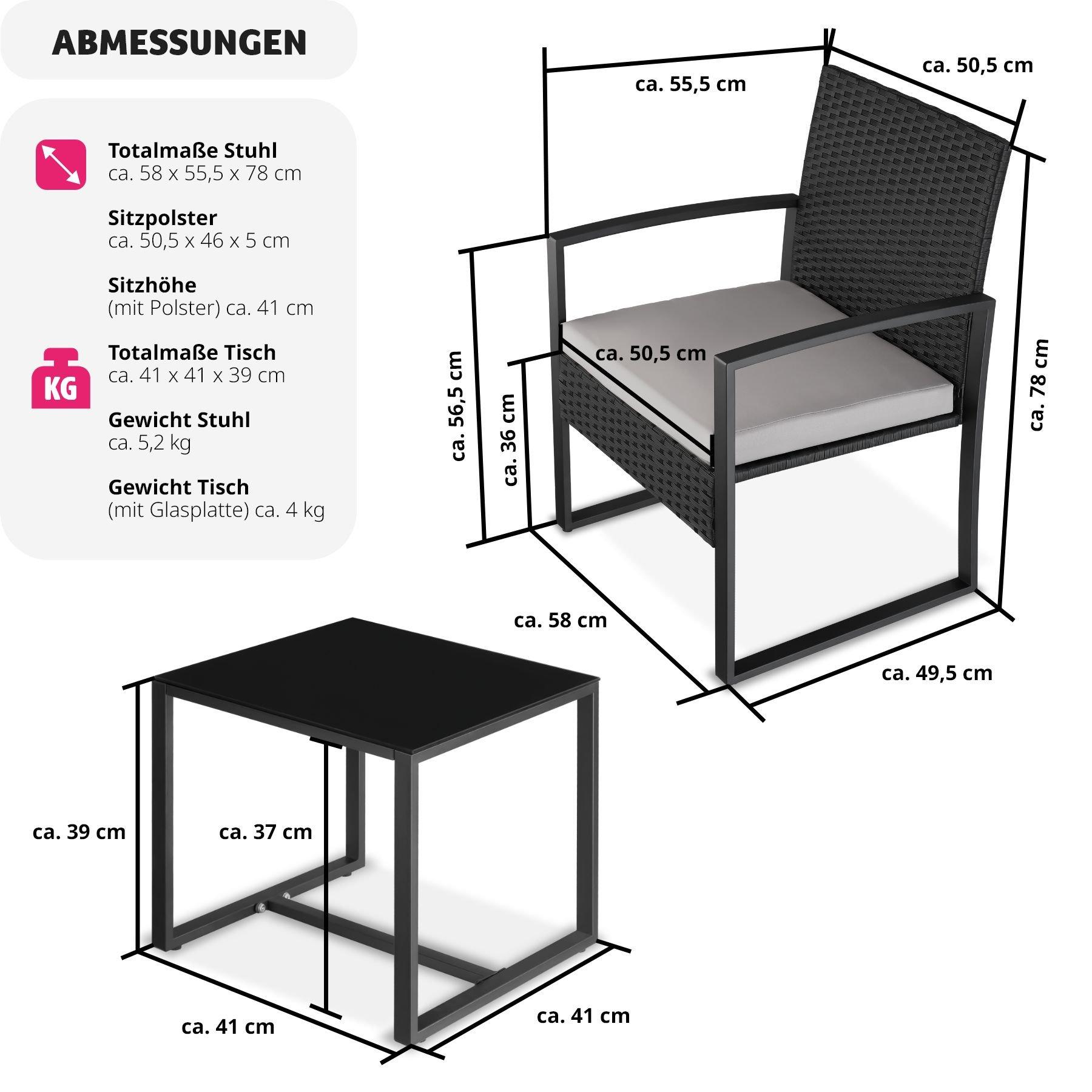 Tectake Rattan Sitzgruppe Granada mit Tisch für 2 Personen  