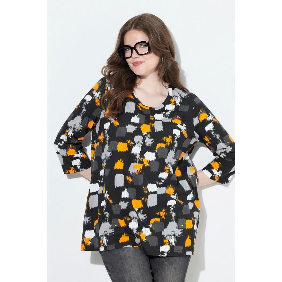 Ulla Popken Imprimé Graphique Coupe Évasée Col Rond Manches 3/4 T-shirt  