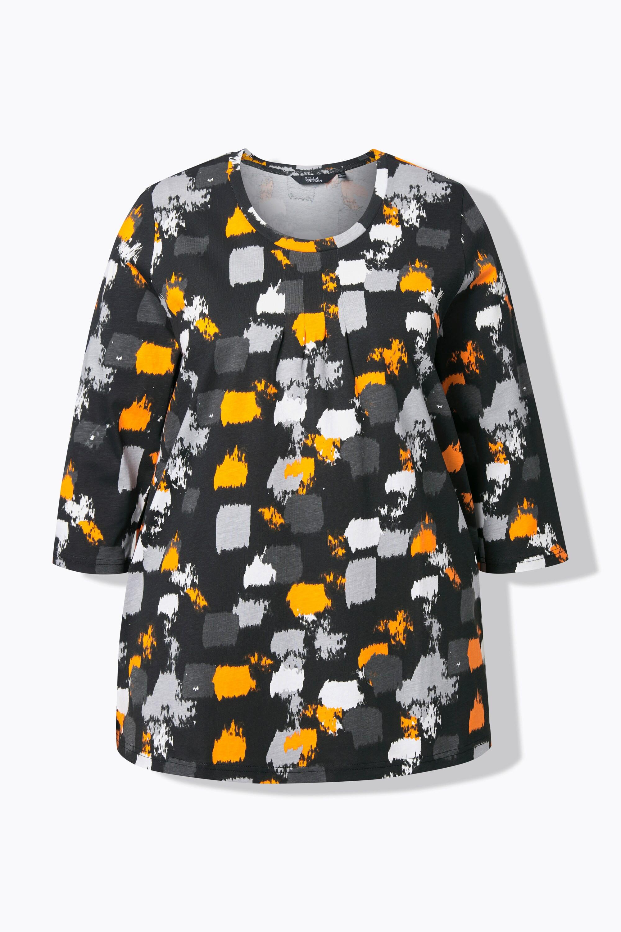 Ulla Popken Stampa Grafica Taglio Svasato Scollo a Girocollo Maniche 3/4 Maglia  