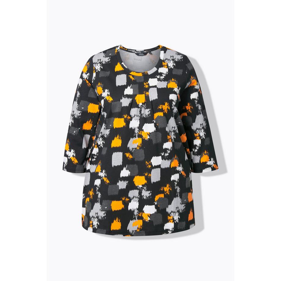 Ulla Popken Imprimé Graphique Coupe Évasée Col Rond Manches 3/4 T-shirt  