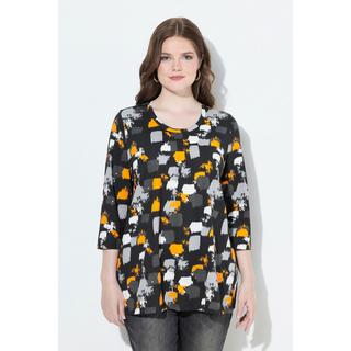 Ulla Popken Stampa Grafica Taglio Svasato Scollo a Girocollo Maniche 3/4 Maglia  