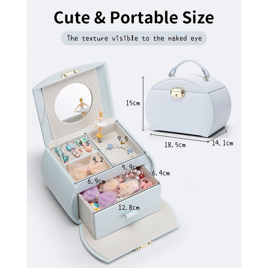 Only-bags.store  Spieluhr Ballerina Schmuckkästchen, abschließbares Schmuckkästchen Mädchen PU Leder mit Schubladen 