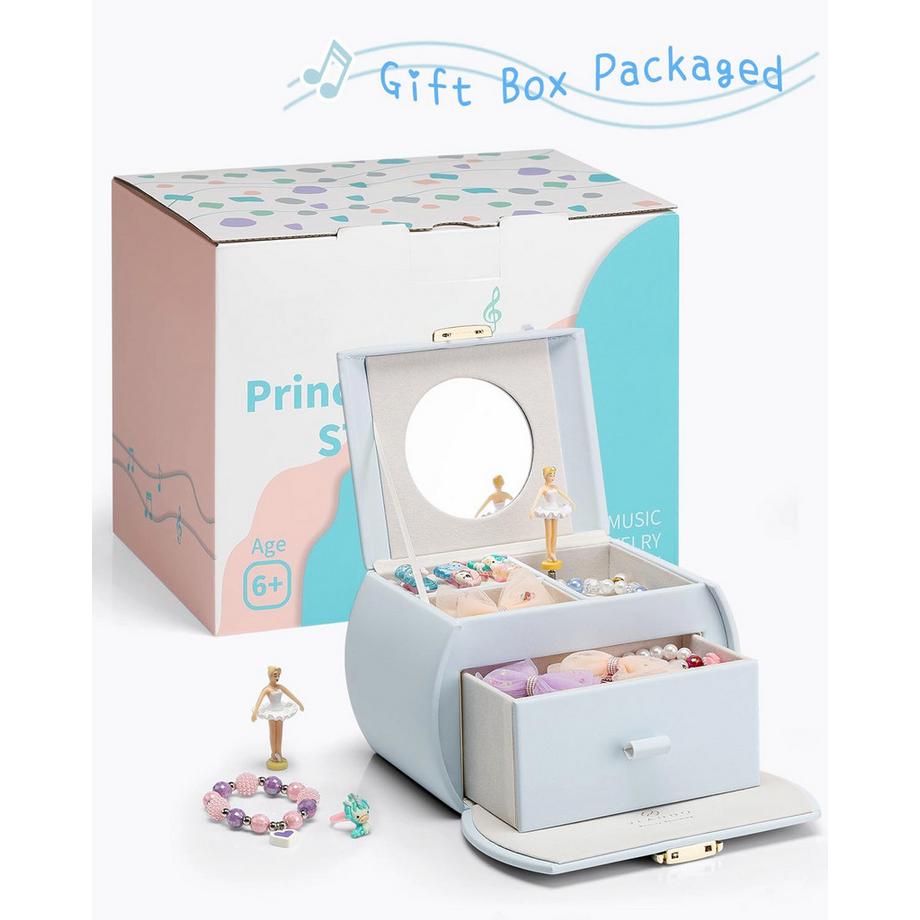 Only-bags.store  Spieluhr Ballerina Schmuckkästchen, abschließbares Schmuckkästchen Mädchen PU Leder mit Schubladen 