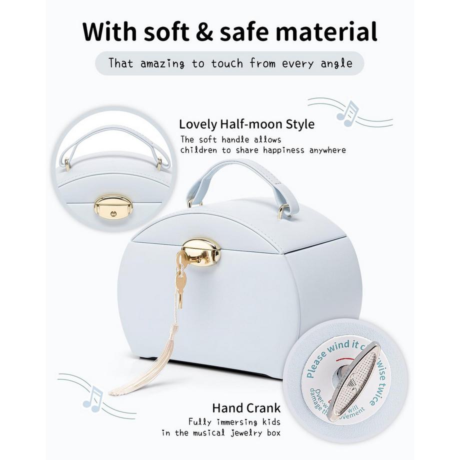 Only-bags.store  Spieluhr Ballerina Schmuckkästchen, abschließbares Schmuckkästchen Mädchen PU Leder mit Schubladen 