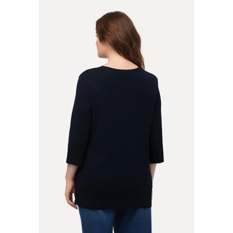 Ulla Popken Maglia Jersey a Costine Scollo a V Maniche 3/4  