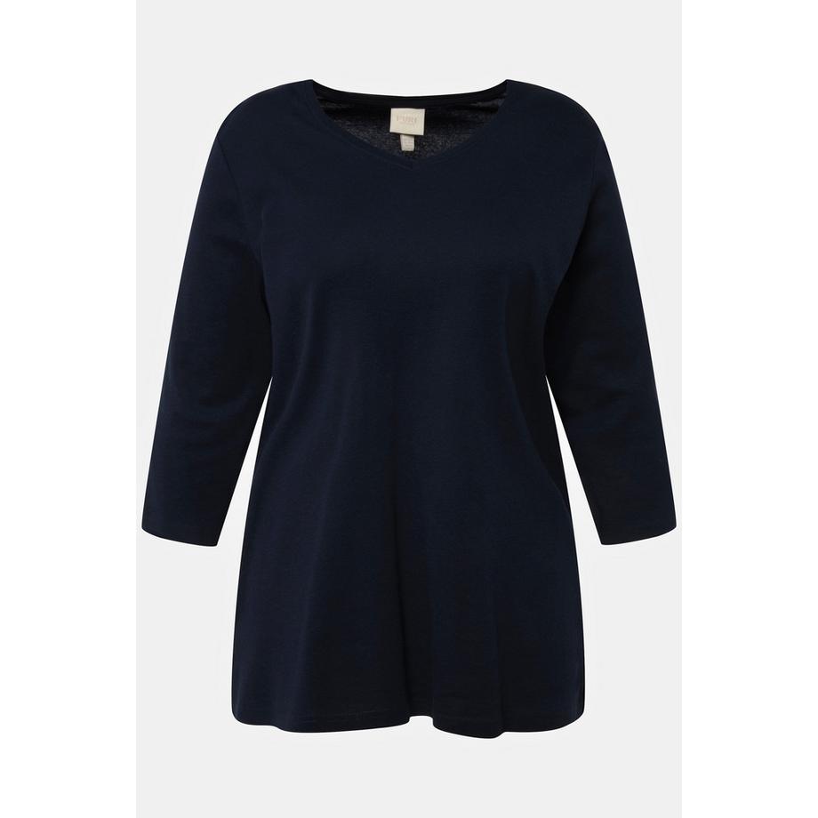 Ulla Popken Maglia Jersey a Costine Scollo a V Maniche 3/4  