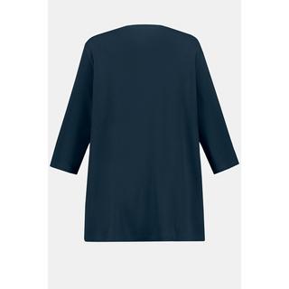 Ulla Popken  T-shirt, jersey bord-côte, col en V, manches 3/4, coton bio 