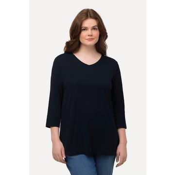 Maglia di jersey a costine in cotone biologico con scollo a V e maniche a 3/4