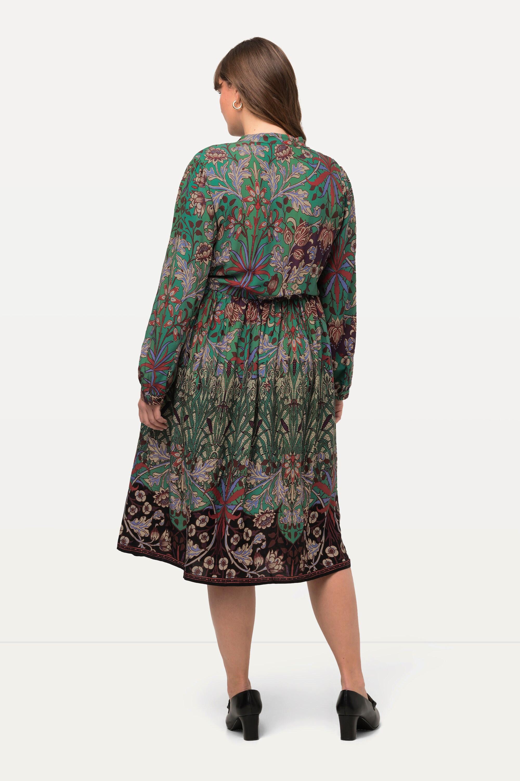 Ulla Popken  Robe midi à col en V et manches longues, imprimé patchwork 