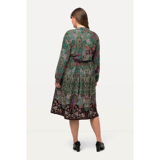 Ulla Popken  Robe midi à col en V et manches longues, imprimé patchwork 