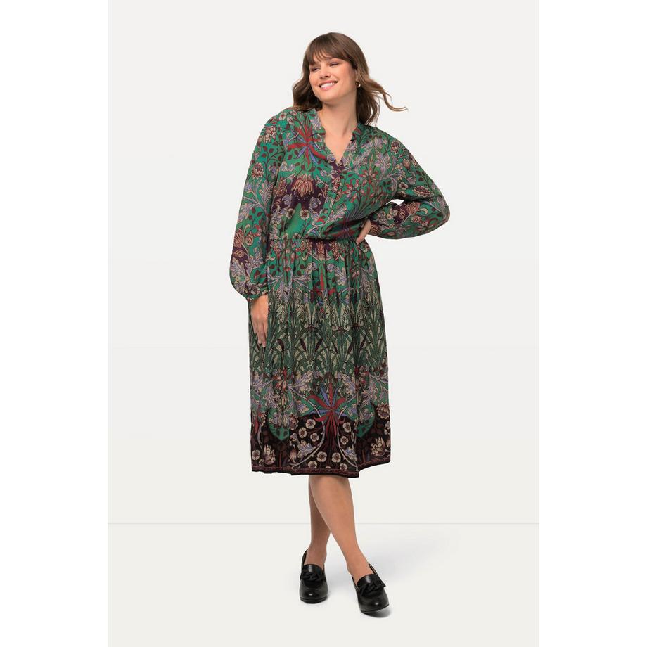 Ulla Popken Robe Midi Imprimé Patch Col V Manches Longues  