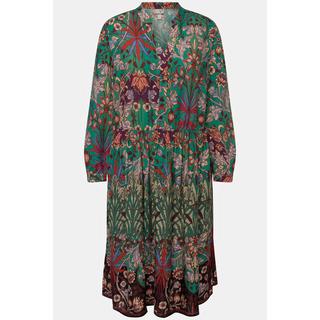 Ulla Popken  Robe midi à col en V et manches longues, imprimé patchwork 